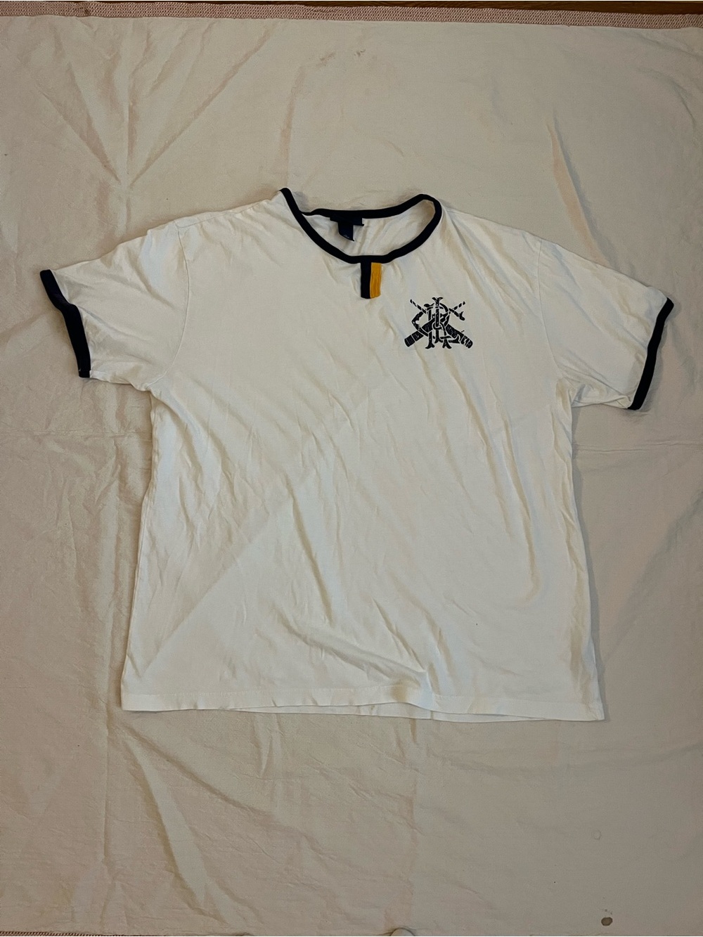 Ralph Lauren White Short Sleeve Ringer Tee with Navy Trim